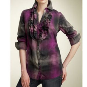 Joie Plaid Ruffle Flannel Blouse Sz XS